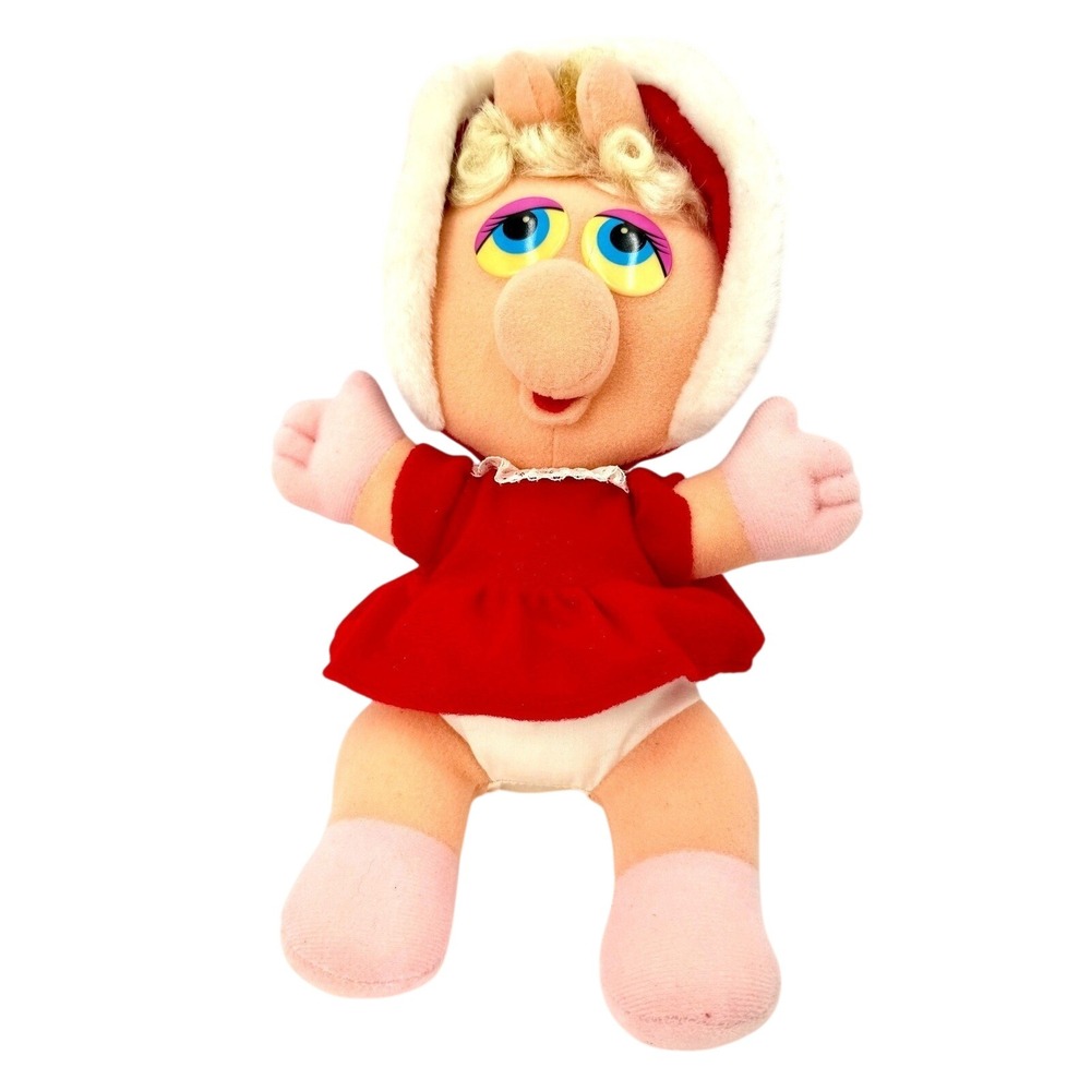Vintage 1987 Henson Associates Muppet Babies Baby Miss Piggy Plush Red Dress